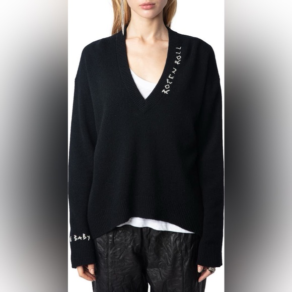 Zadig & Voltaire Miky Cashmere Sweater size Small black FLAW see video NWT $498